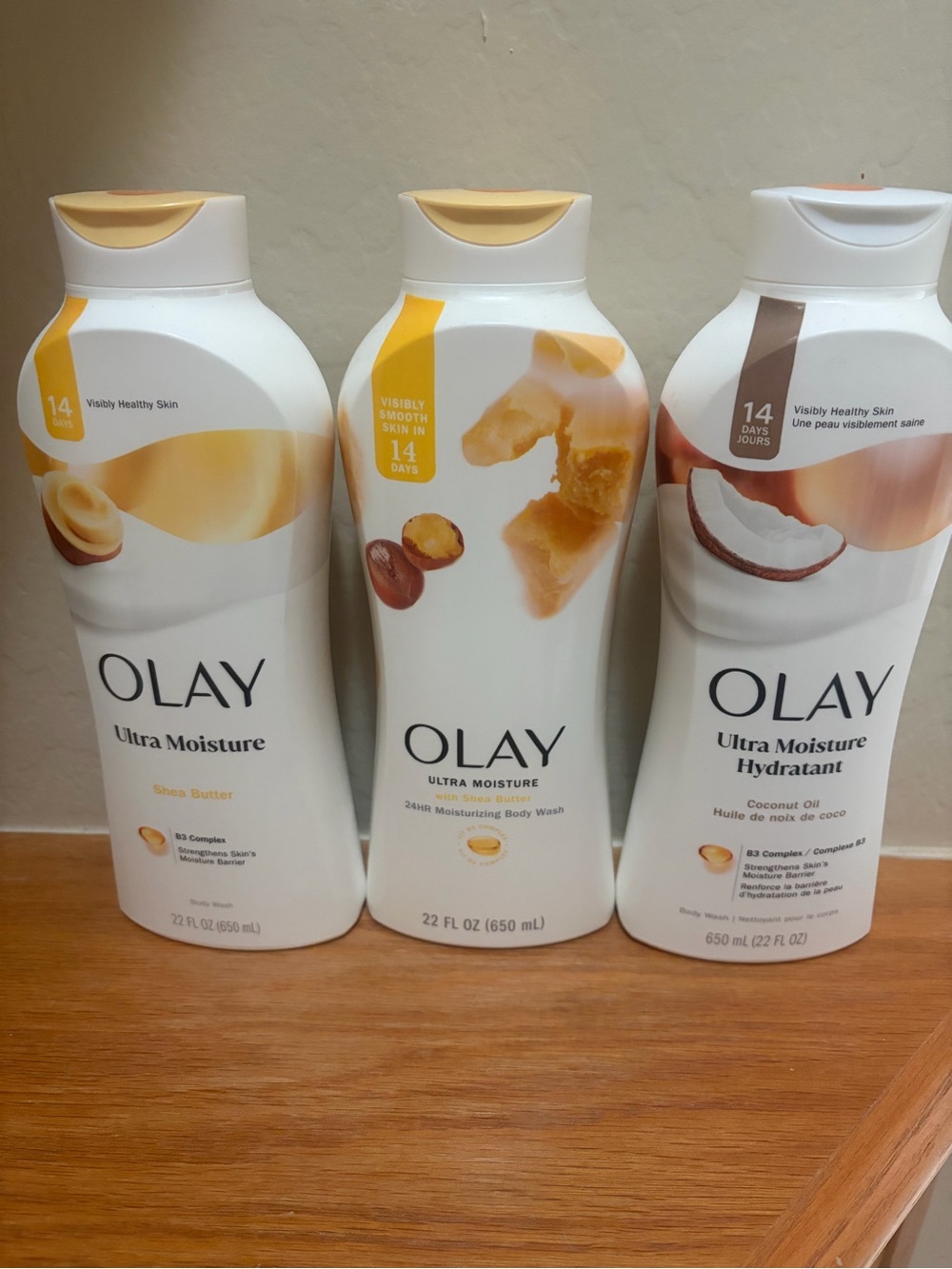 OLAY Ultra Moisture Body Wash Trio - White with Yellow and Brown Accents - Picture 1 of 2